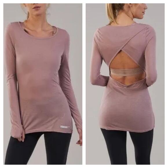 Gymshark Taupe Open Cross Back Long Sleeve Top Pink Size XS A001799 - Picture 1 of 10